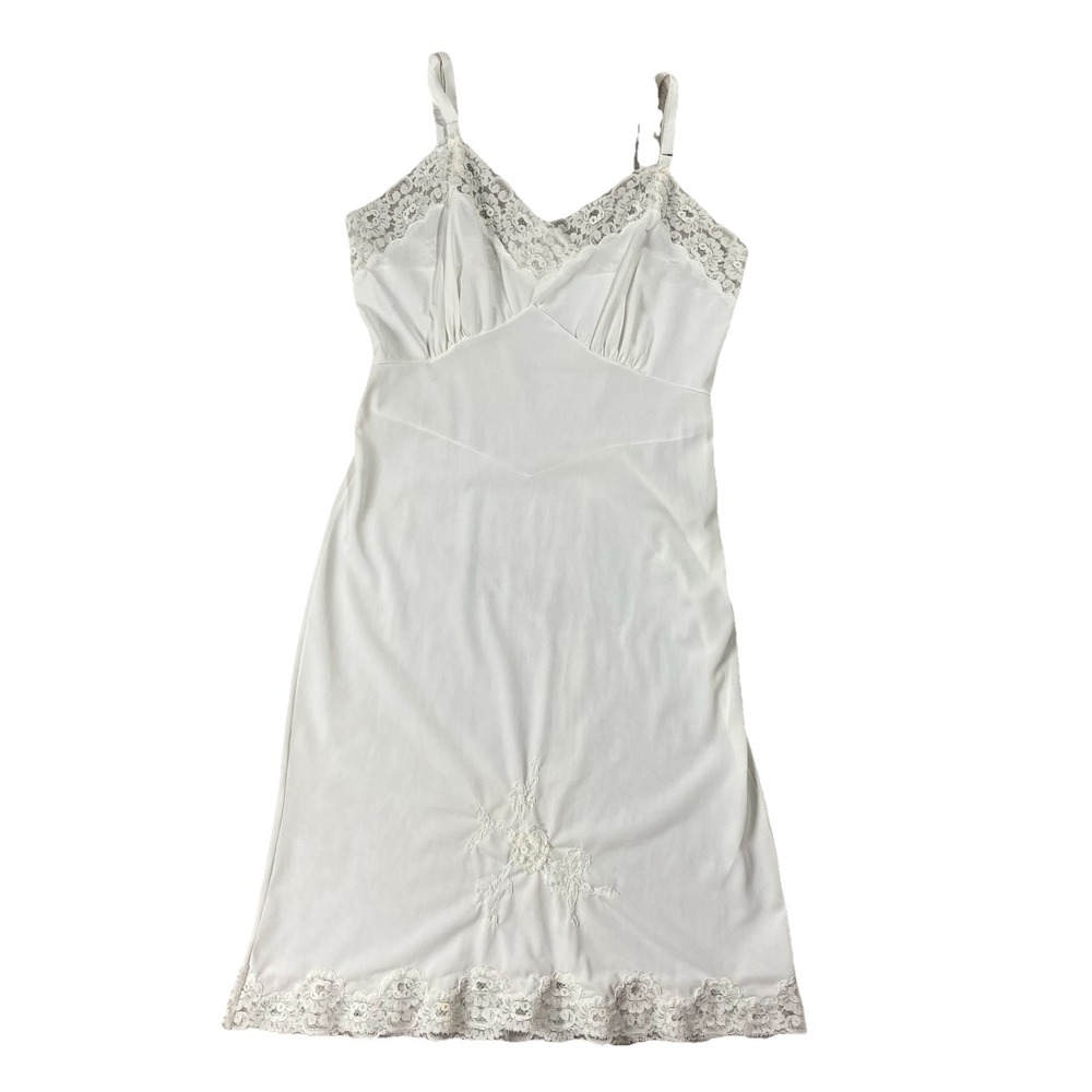 VTG Aristocraft Lace Trimmed Slip Dress Lingerie Ivory Women's 32 Short S USA